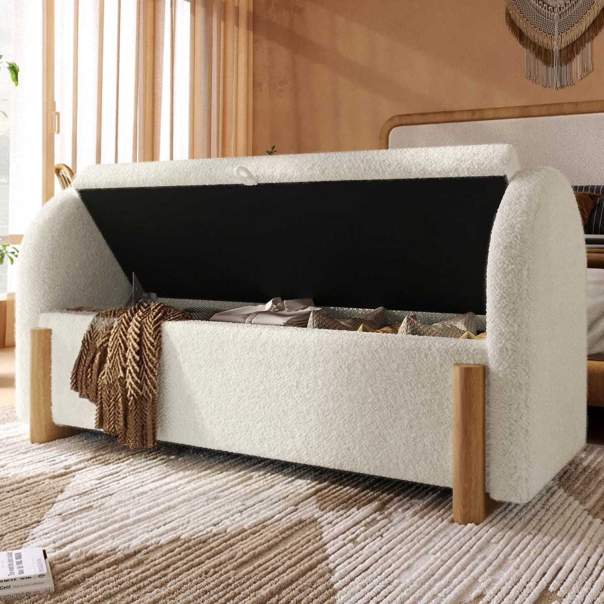 BETTBANK 106x47x61 cm Weiß mit Stauraum - Weiß, Holz (106/61/47cm) - FLIEKS