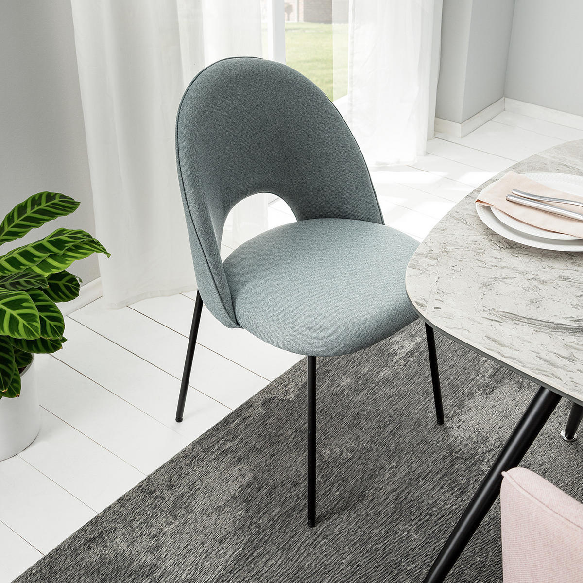 POLSTERSTUHL - Metall / Textil - Mintgrün/Grau, Textil/Metall (49/84/54cm) - home24