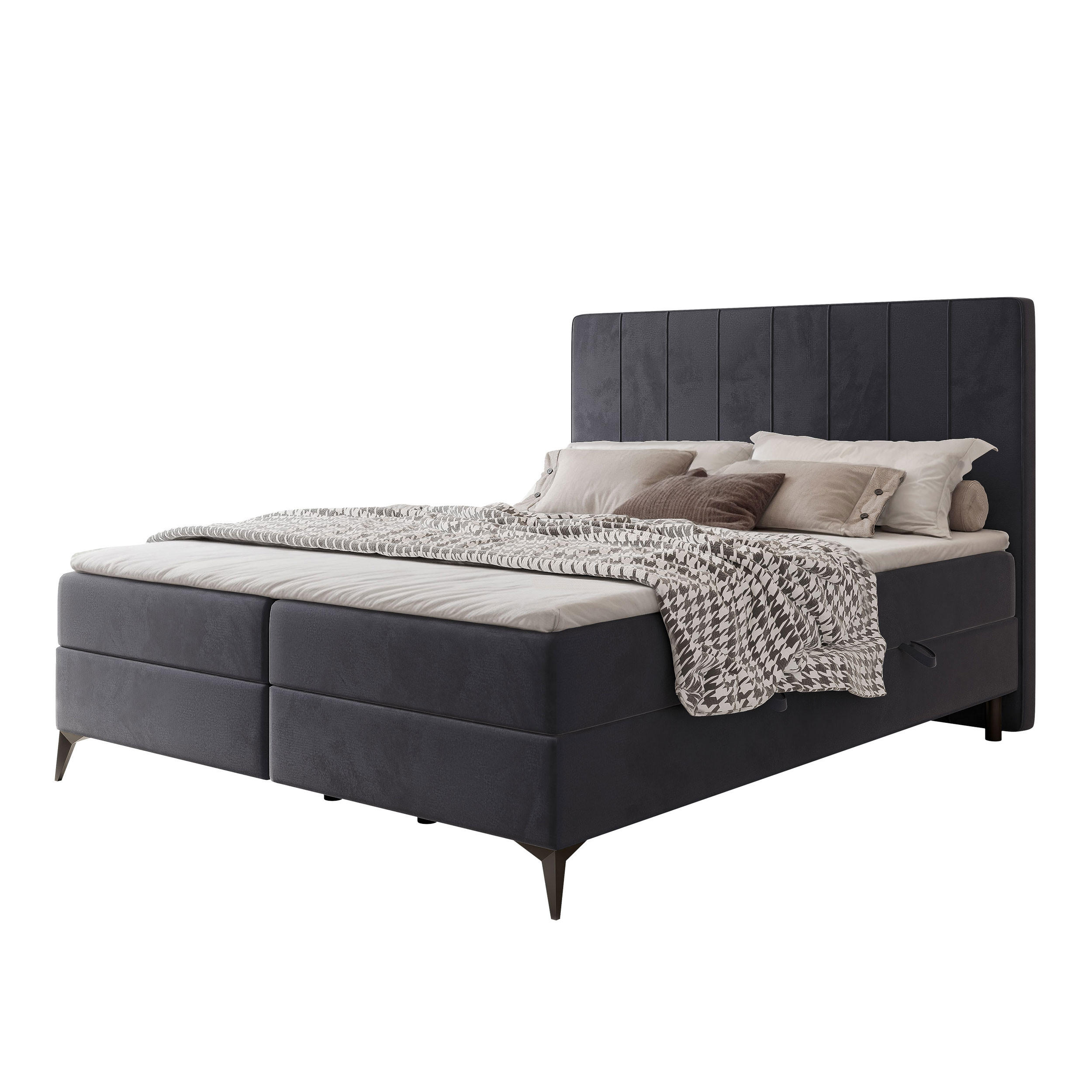 BOXBETT VERA 120x200 cm mit Matratze und Topper, Weicher wasserabweisender Samt Dunkelgrau - Dunkelgrau, Textil (120/200cm) - Idohome