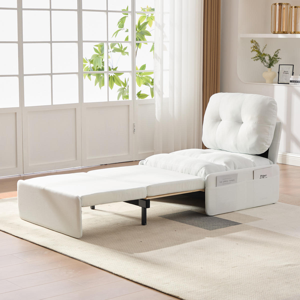 SCHLAFSOFA 92/81.5/90 cm Weiß mit Aufbewahrungstasche - Weiß, Textil (81.5/90/195cm) - Oxeza
