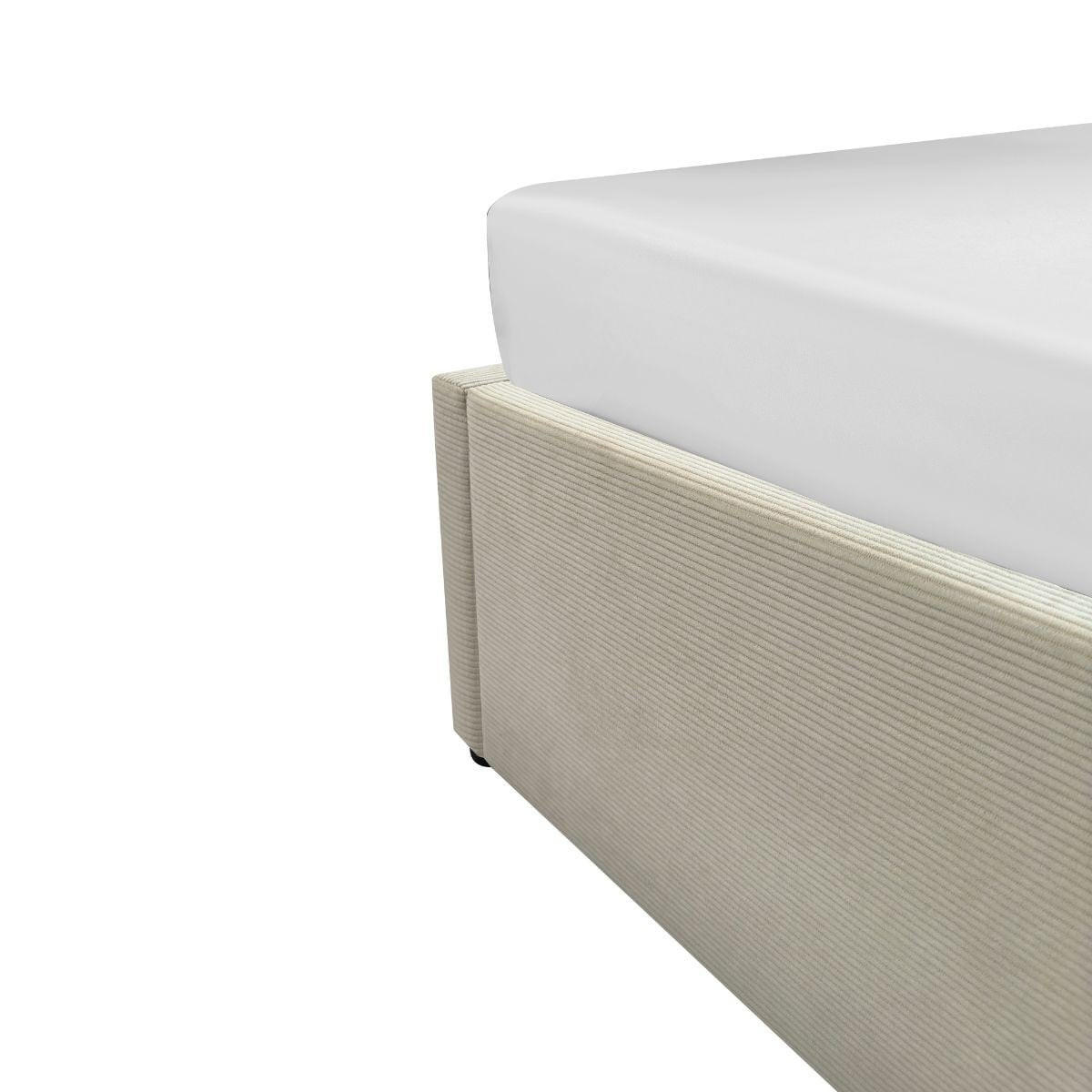 BETTKASTEN bezogen mit samt romy 204/152/36,5 cm - Beige, Holz (140/190cm) - Calicosy