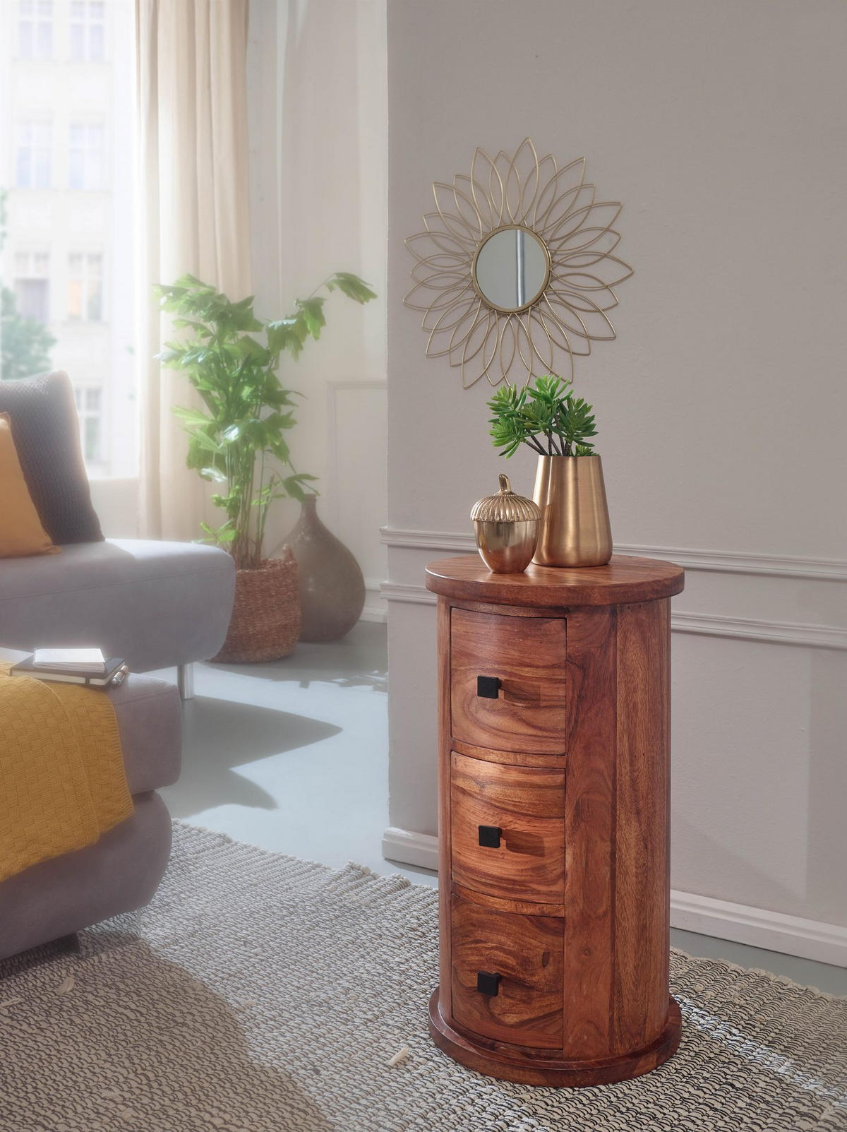 KOMMODE – Massivholz, 3 Schubladen, rustikal - Braun, Holz/Metall (35/65/35cm) - KADIMA DESIGN