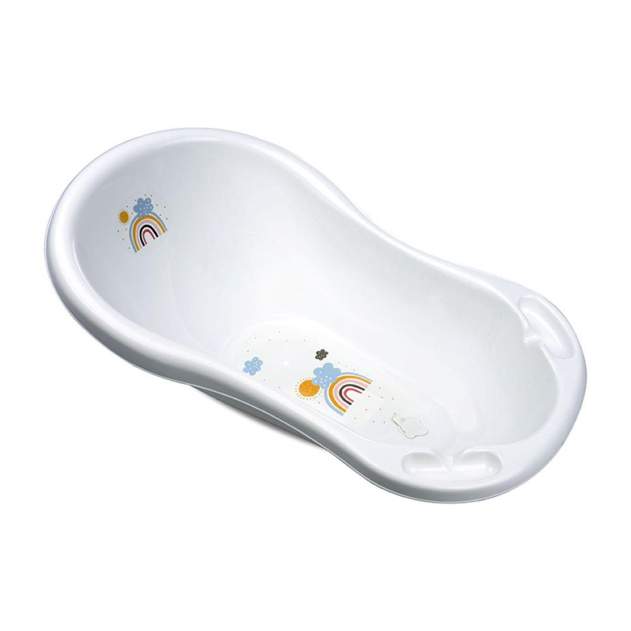 BABYBADEWANNE Rainbow 84 cm weiß Wasserablauf ergonomische Form Ablagefächer - Weiß, Kunststoff (48/83cm) - Lorelli