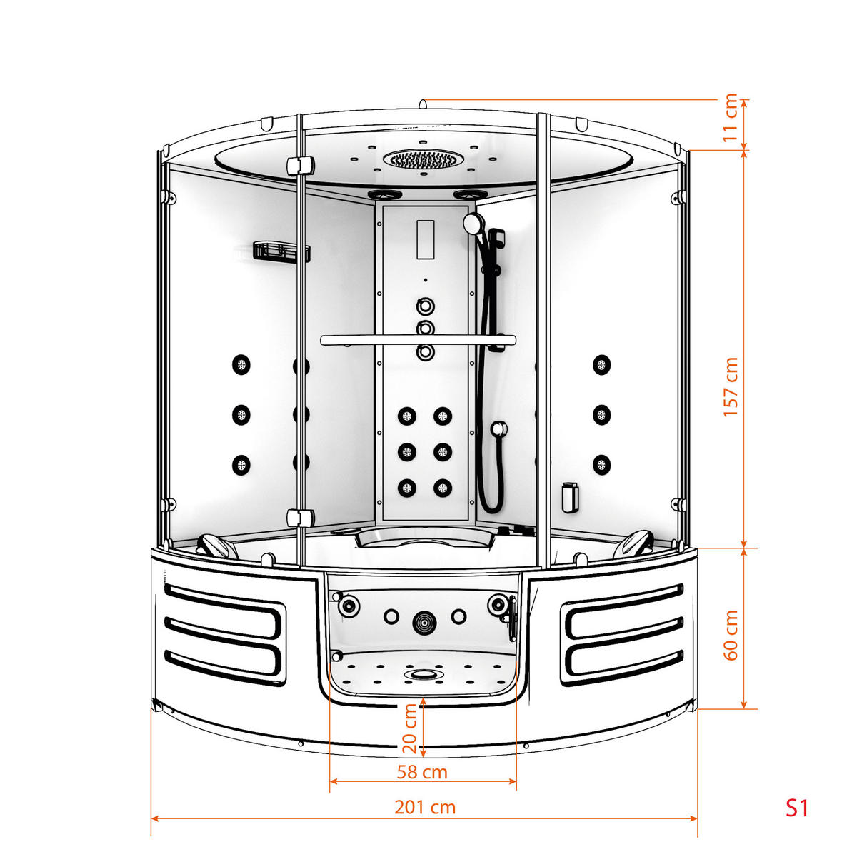 DAMPFDUSCHE Whirlpool Duschkabine K70-WS-TH - Weiß, Glas/Kunststoff (150/150/217cm) - AcquaVapore by Sandra Jentho