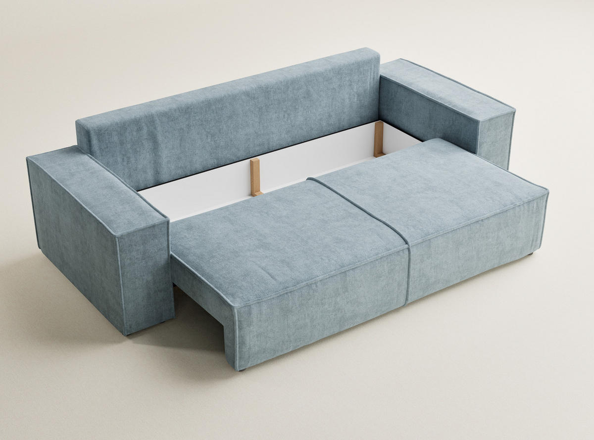 SOFA MIT SCHLAFFUNKTION Milos Hellblau Webstoff - Schwarz/Hellblau, Holz/Holzwerkstoff (255/70/105cm) - Maison de Reve