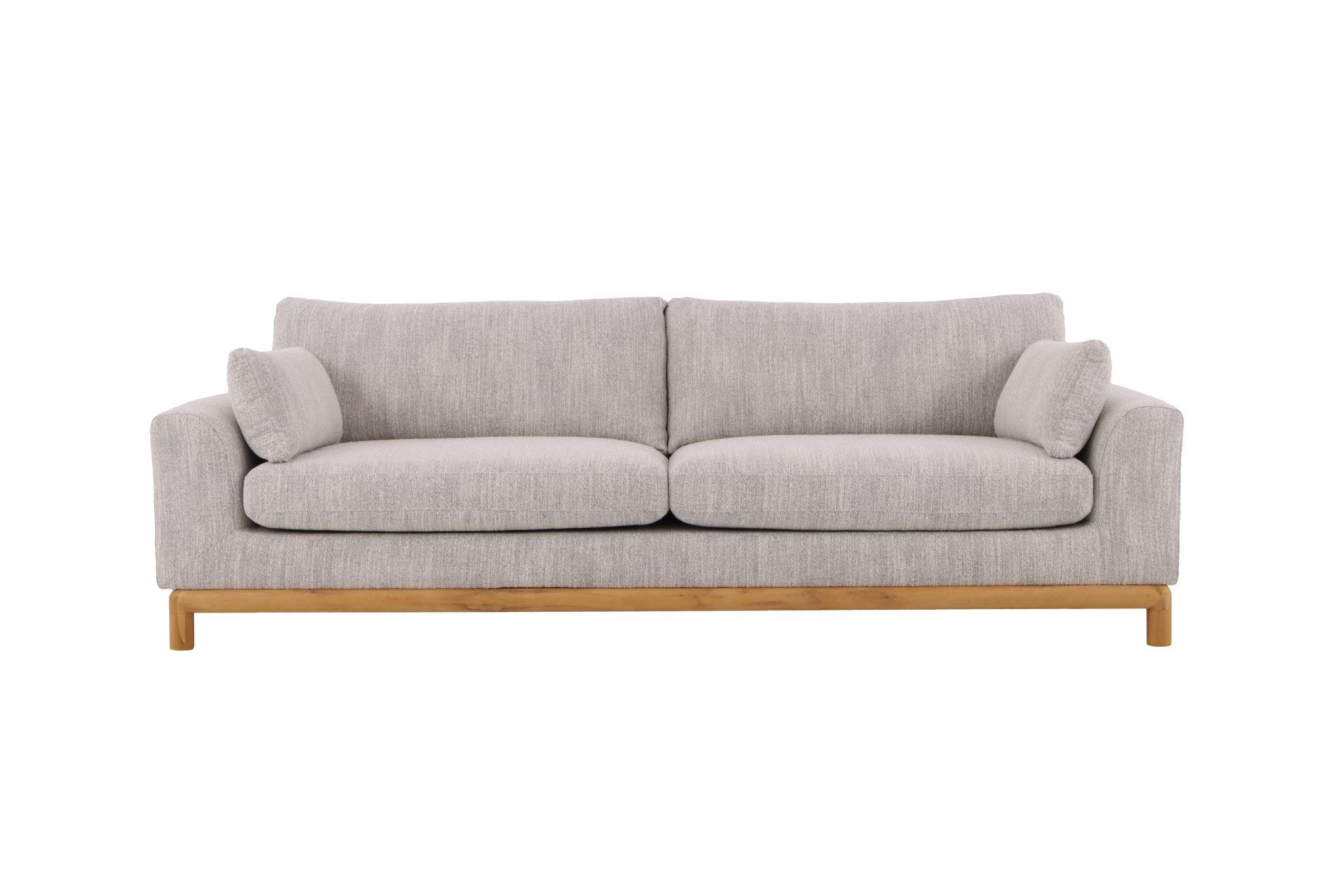 SOFA Celeste, 3-Sitzer, Natur Massiveiche + grauer Stoff - Grau, Holz (250/87/102cm) - WOODEK