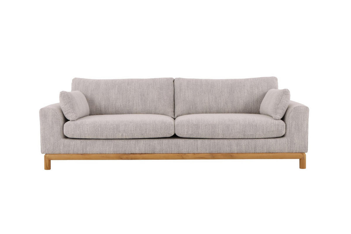 SOFA Celeste, 3-Sitzer, Natur Massiveiche + grauer Stoff - Grau, Holz (250/87/102cm) - WOODEK