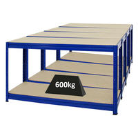 WERKBANK Dino 4er-Set mit 4x höhenverstellbar 90x160x60 cm Traglast 600 kg Blau - Blau, Metall (640/90/60cm) - PROREGAL