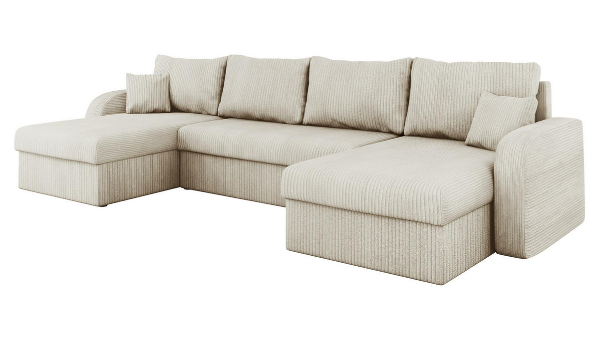 ECKSOFA Kris U Cord - Beige/Schwarz, Holz/Kunststoff (304/80/140cm) - MIRJAN24