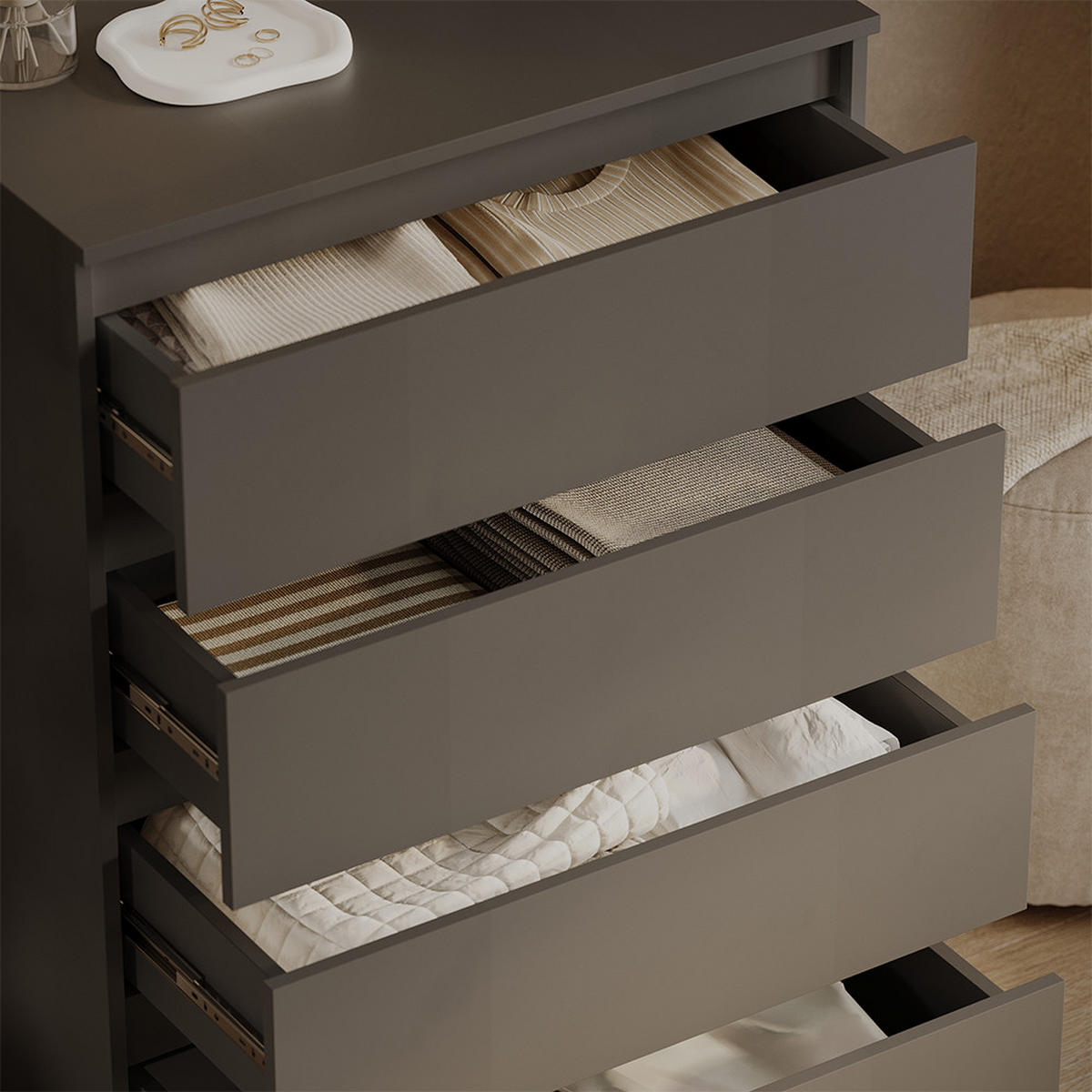 KOMMODE Claus Anthrazit 74 x 99.6 cm mit 4 Schubladen - Anthrazit, Holzwerkstoff (74/99.6/40cm) - Vicco