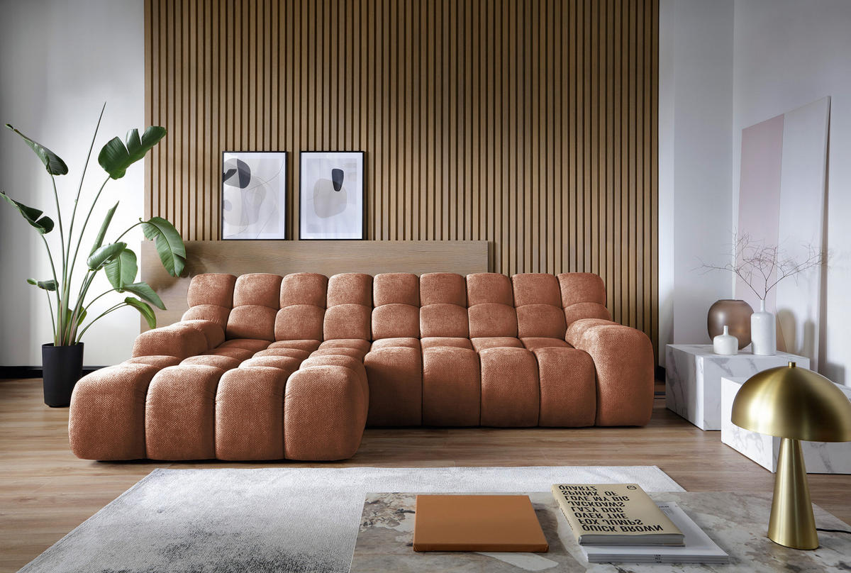ECKSOFA CAMPILE mit elektrisch verschiebbarem Sitz, Orange, Links - Bronzefarben, Holz/Textil (119/288cm) - DomoHome