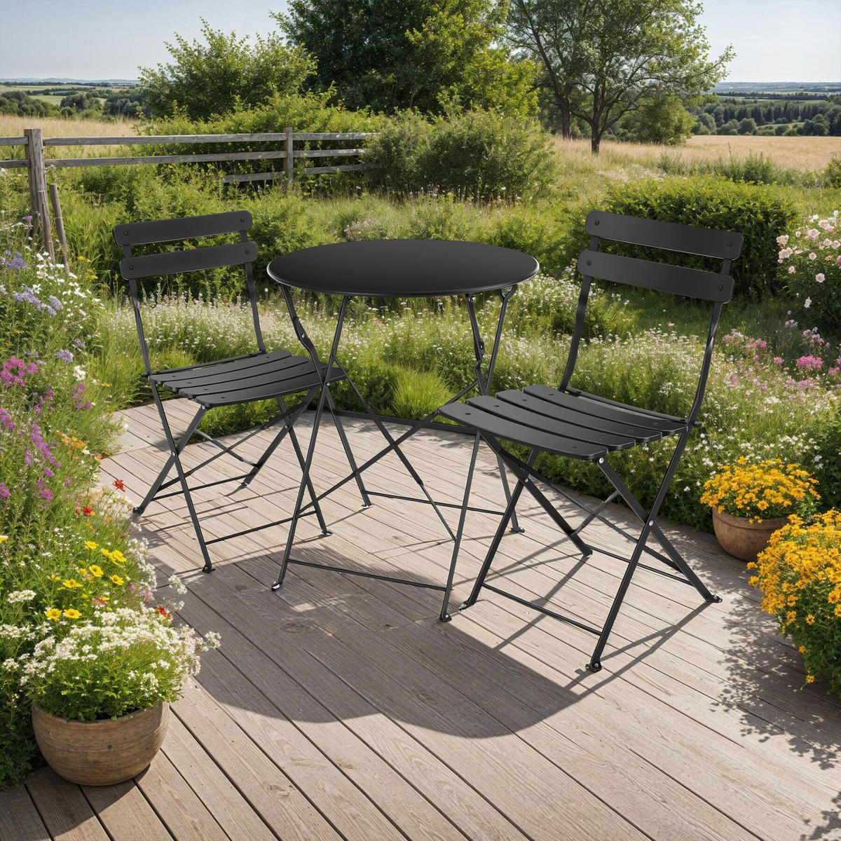 BISTROTISCH SET Frieda,Belastbarkeit Stuhl 120 kg,schwarz - Schwarz, Naturmaterialien/Textil - tectake