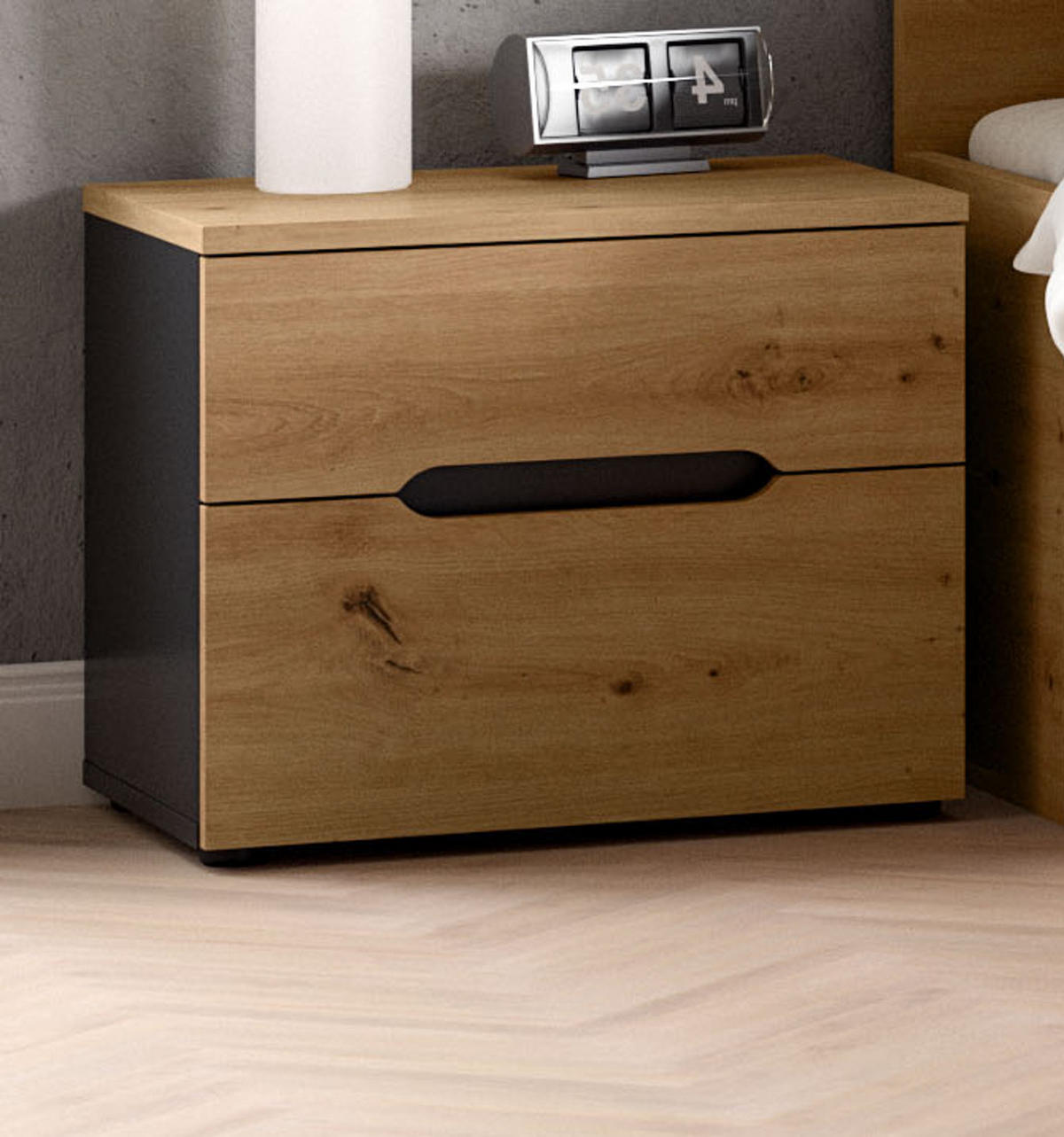 NACHTTISCH 2er Set Eiche Artisan, grau, Nachtkommode mit Schubkästen - Eiche Artisan/Grau, Holzwerkstoff/Metall (50/42/37cm) - Inn.Furn