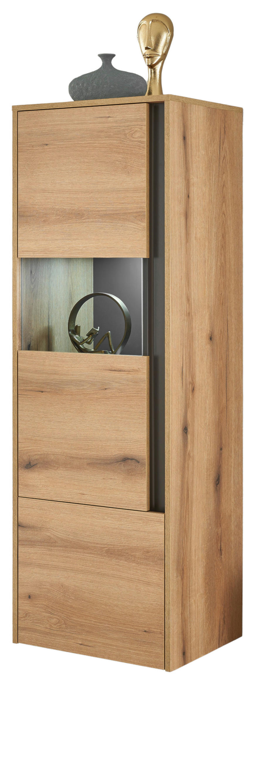VITRINE Evoke Eiche, grau 50 x 155 cm, Vitrinenschrank 2-türig - Eichefarben/Schwarz, Glas/Holz (50/2/40cm) - Furn.Design