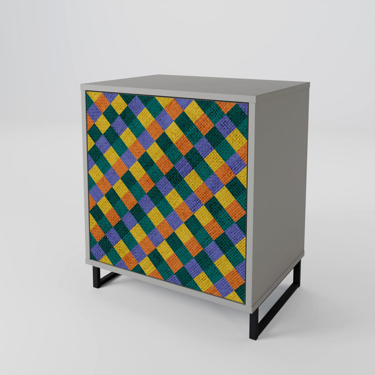 SIDEBOARD PAINTED SQUARES MIX, Grau, 57,5x42x57,5 cm, Ohne Füße - Multicolor/Grau, Holzwerkstoff (57.5/57.5/42cm) - SpaceRebels