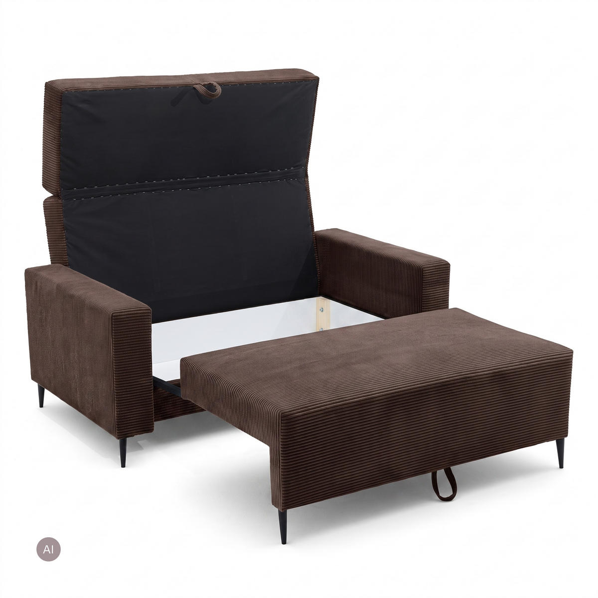 3-SITZER-SOFA EDEL mit Schlaffunktion und Bettkasten, Cordstoff Braun - Schwarz/Braun, Holz/Textil (165/94/100cm) - NACANAPA