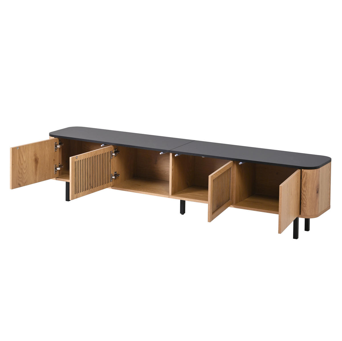 TV-LOWBOARD aus MDF und Spanplatte 190x35x45 cm Eichenholzfarbe mit Gittertüren und Stauraum - Braun, Holzwerkstoff (190/45/35cm) - IVMEU