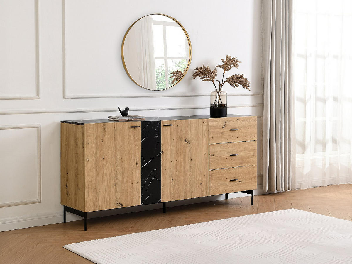 SIDEBOARD - 180cm x 40cm - MDF - schwarz, naturfarben hell - LIOMENA - Schwarz, Holz (180/83/40cm) - Vente-Unique
