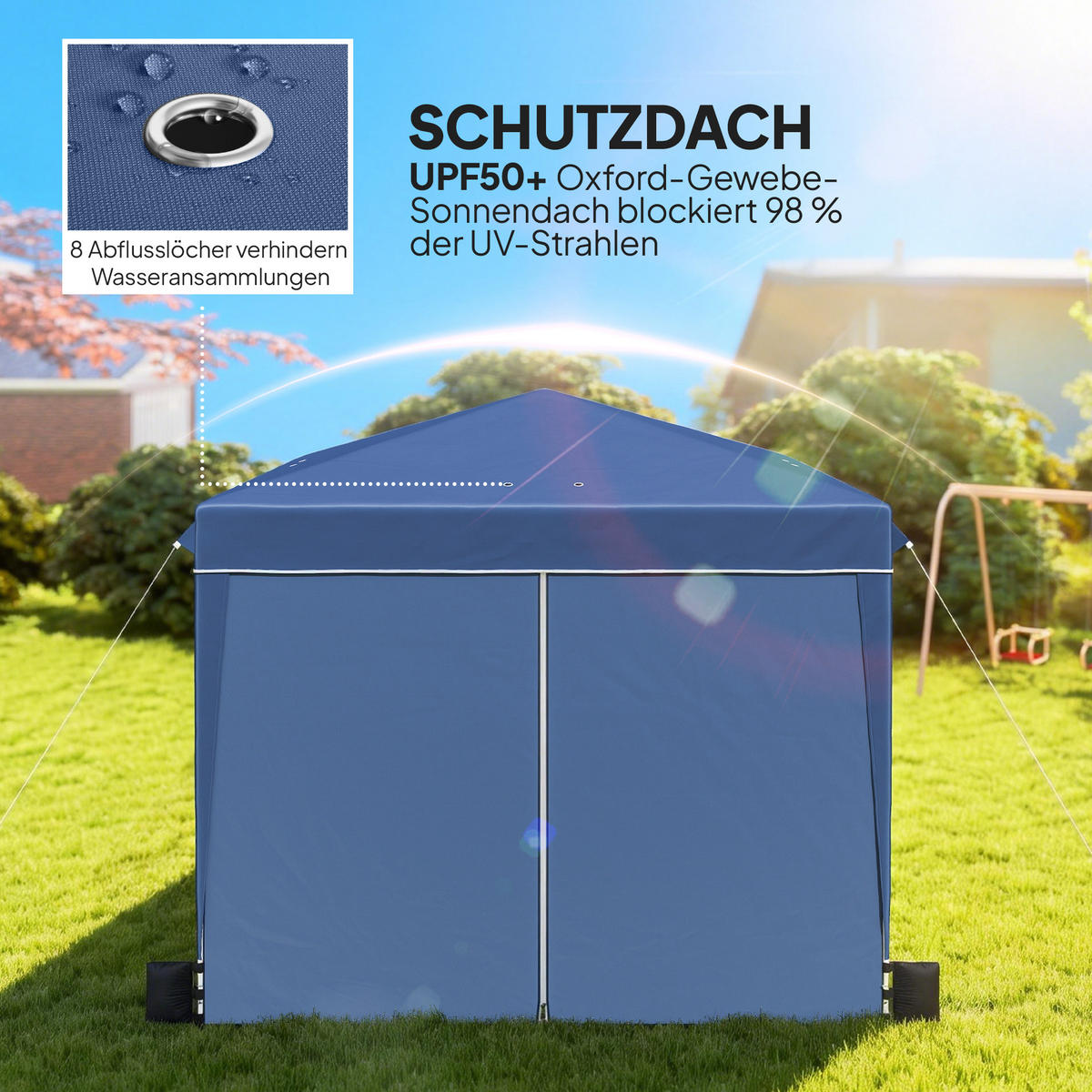 PAVILLON 3 x3 m Wasserdicht höhenverstellbar Pop-up Faltpavillon Dunkelblau - Weiß/Dunkelblau, Textil/Metall (300/275/300cm) - Outsunny