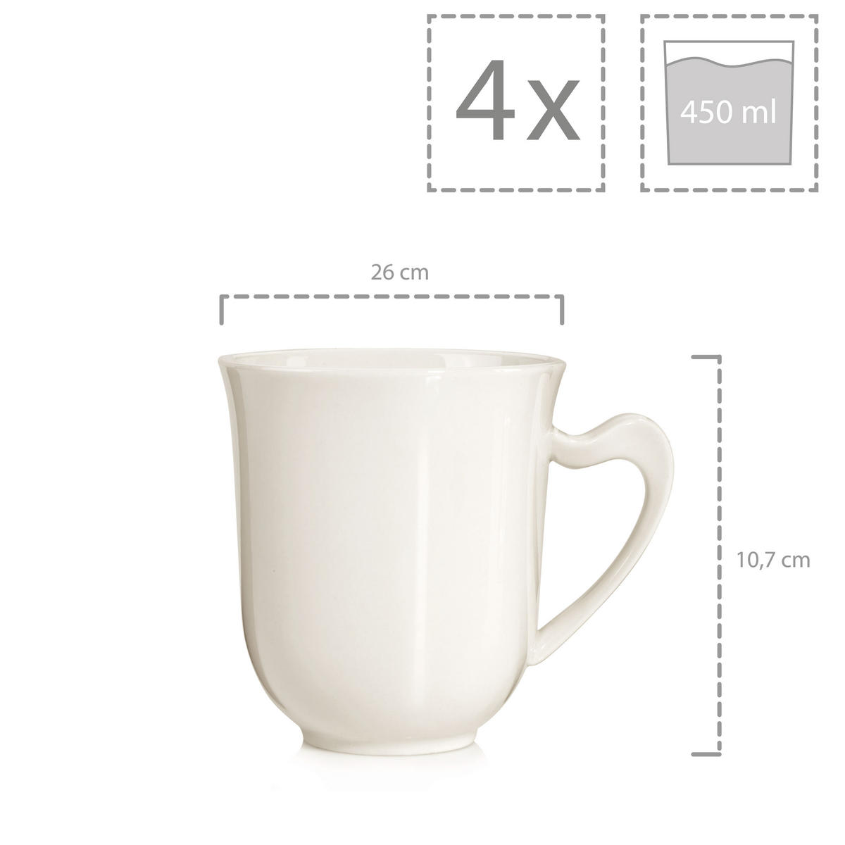 KAFFEEBECHER PARIS - 6 teilig Füllmenge 330 ml aus Porzellan - Weiß, Keramik (29.5/13.25/22cm) - Sänger