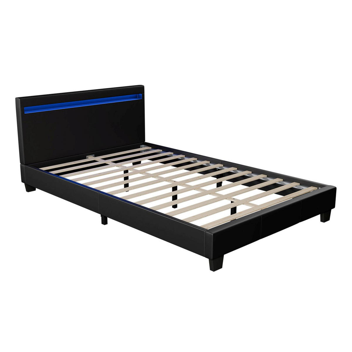 POLSTERBETT Paris mit LED schwarz 120x200cm - Schwarz, Holzwerkstoff (120/200cm) - Juskys