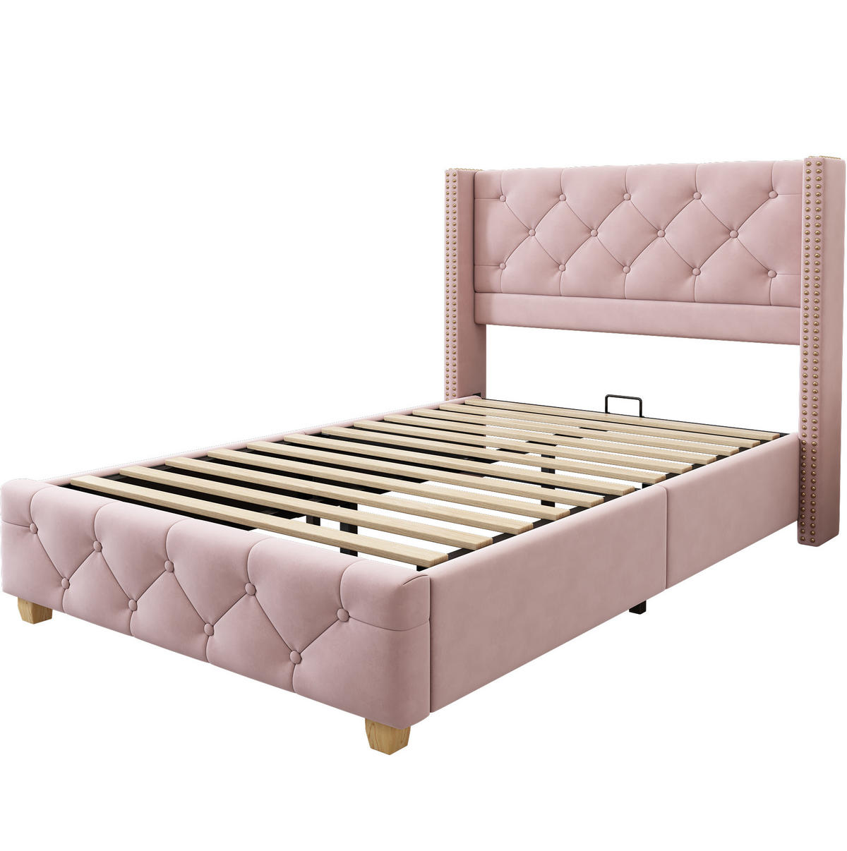 SAMT-POLSTERBETT 90/200 cm in Rosa mit Lattenrost und gepolstertem Kopfteil - Rosa, Textil (90/200cm) - BEAOK