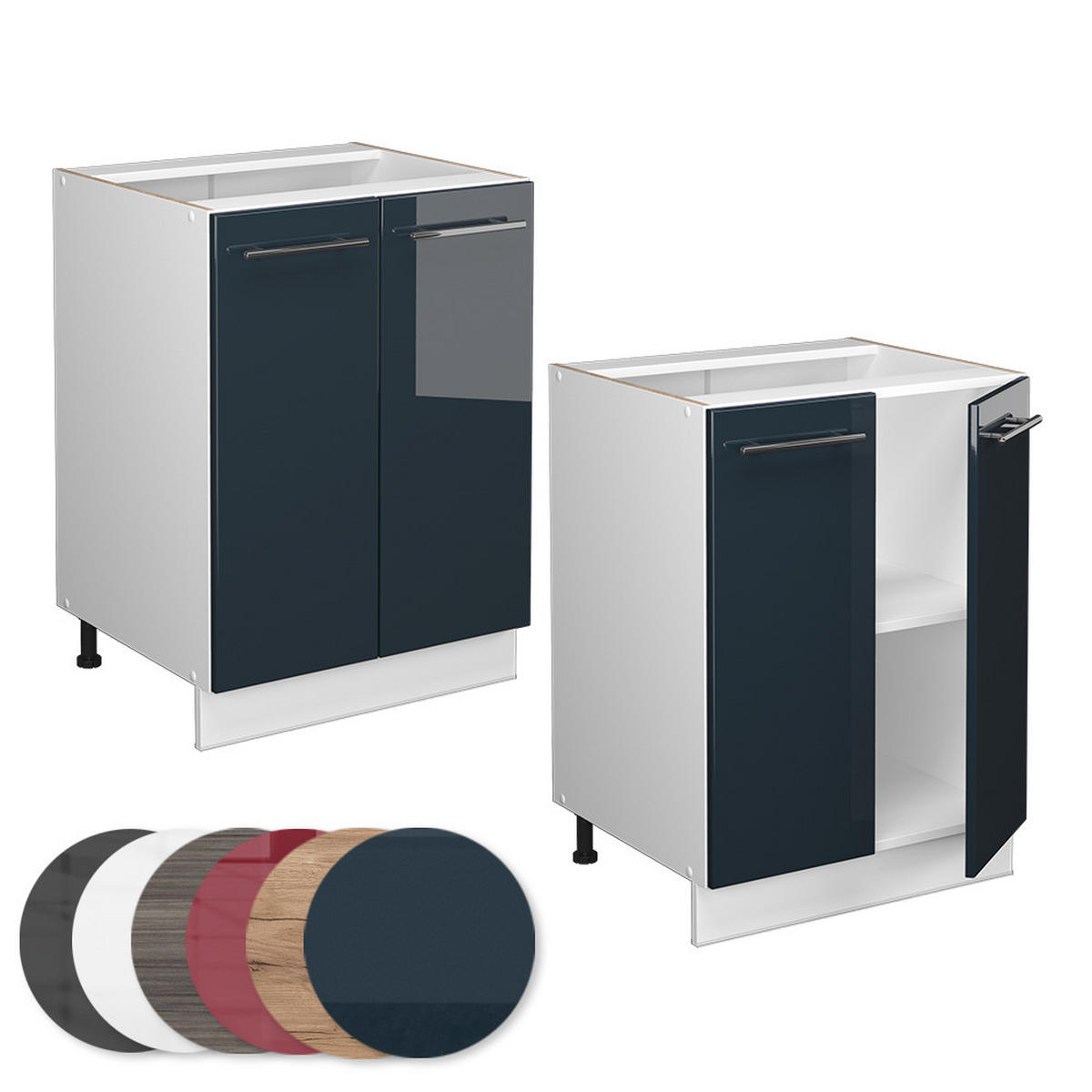 KÜCHENUNTERSCHRANK Fame-Line Dunkelblau Hochglanz 60 cm, AP Anthrazit - Weiß/Dunkelblau, Holzwerkstoff (60/82/60cm) - Vicco