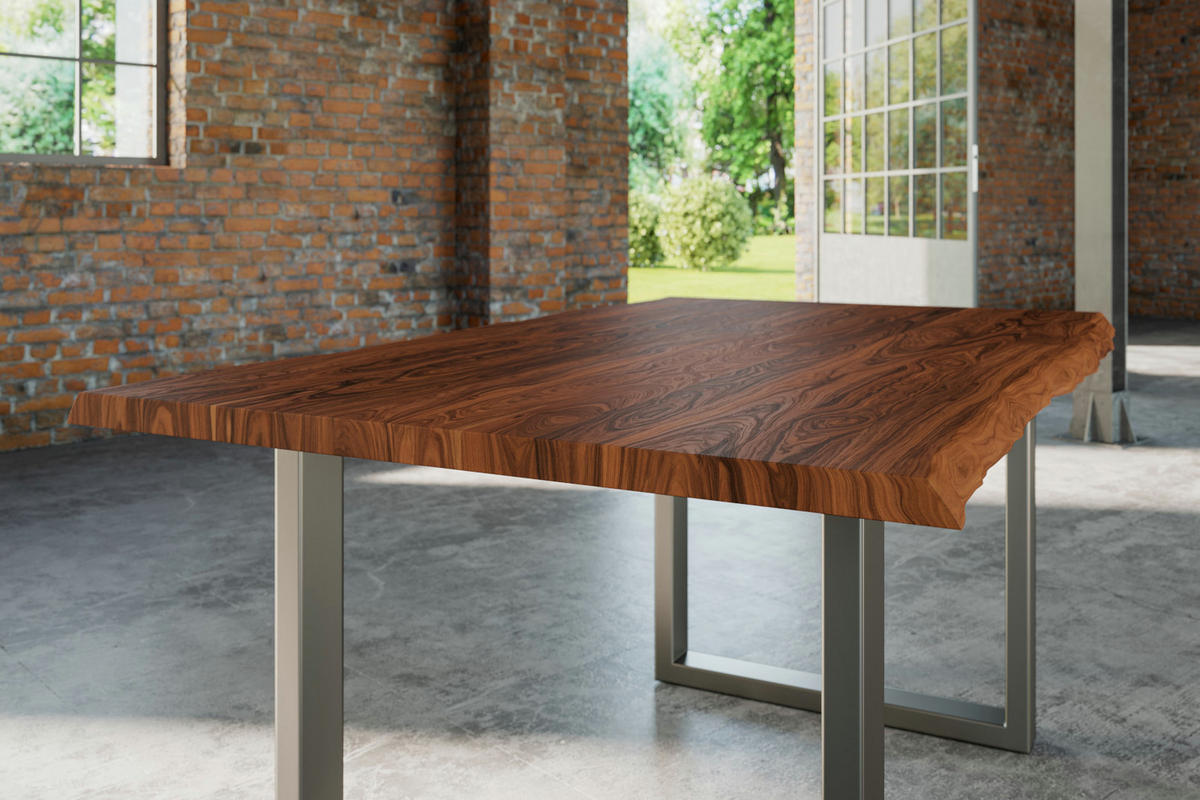 ESSTISCH LAUREN - Silberfarben/Nussbaumfarben, Holz/Metall (85/160/77cm) - SAM