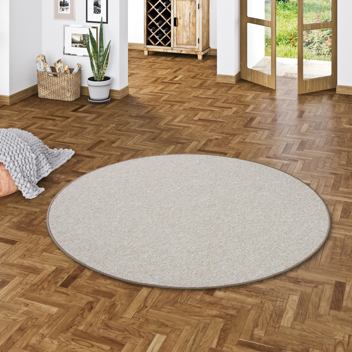 FEINSCHLINGEN VELOUR TEPPICH STRONG RUND - Beige, Textil (200/200cm) - Snapstyle