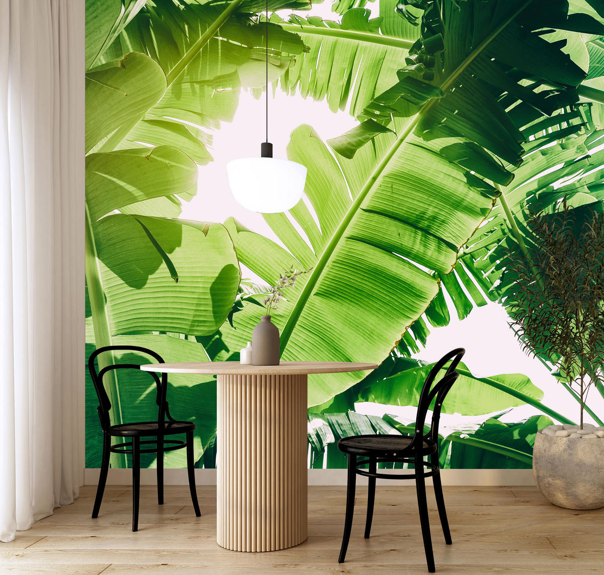 FOTOTAPETA Pre Obývaciu Izbu Banánovník Zelené Listy Tropická 450 x 315 cm - biela/zelená, papier (450/315cm) - Muralo