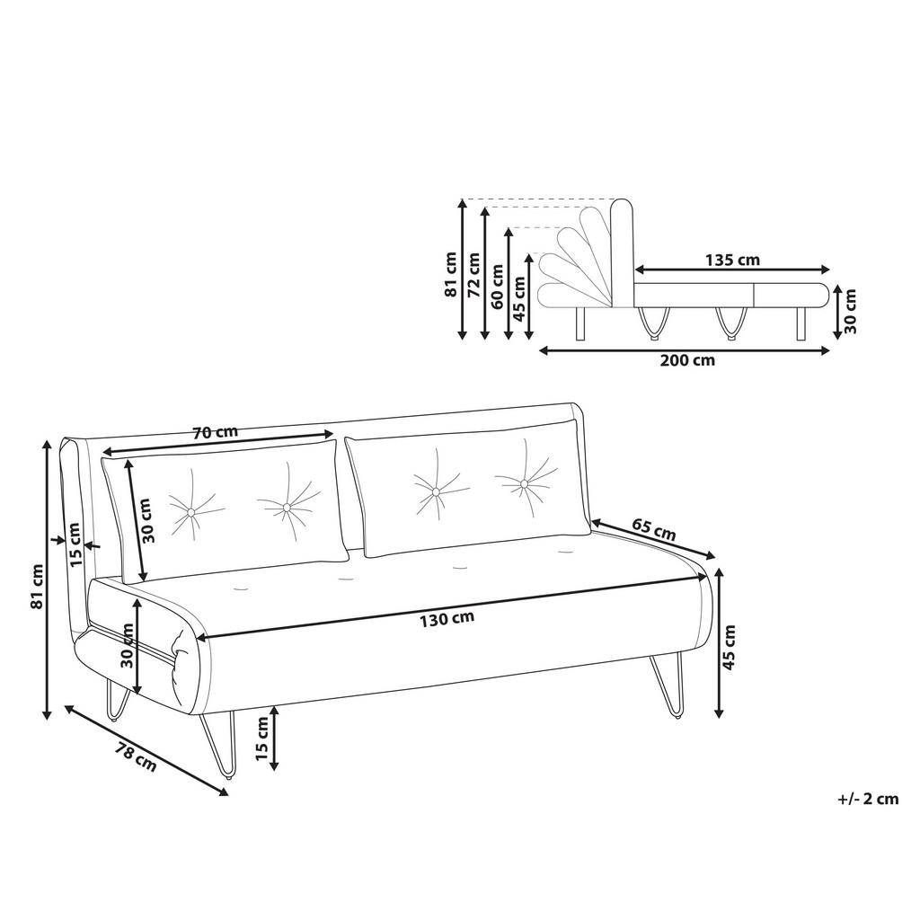 Thumbnail - Beliani 2-Sitzer-Schlafsofa, Pink, Textil, 130x81x80 cm, Wohnzimmer, Sofas & Couches, Schlafsofas
