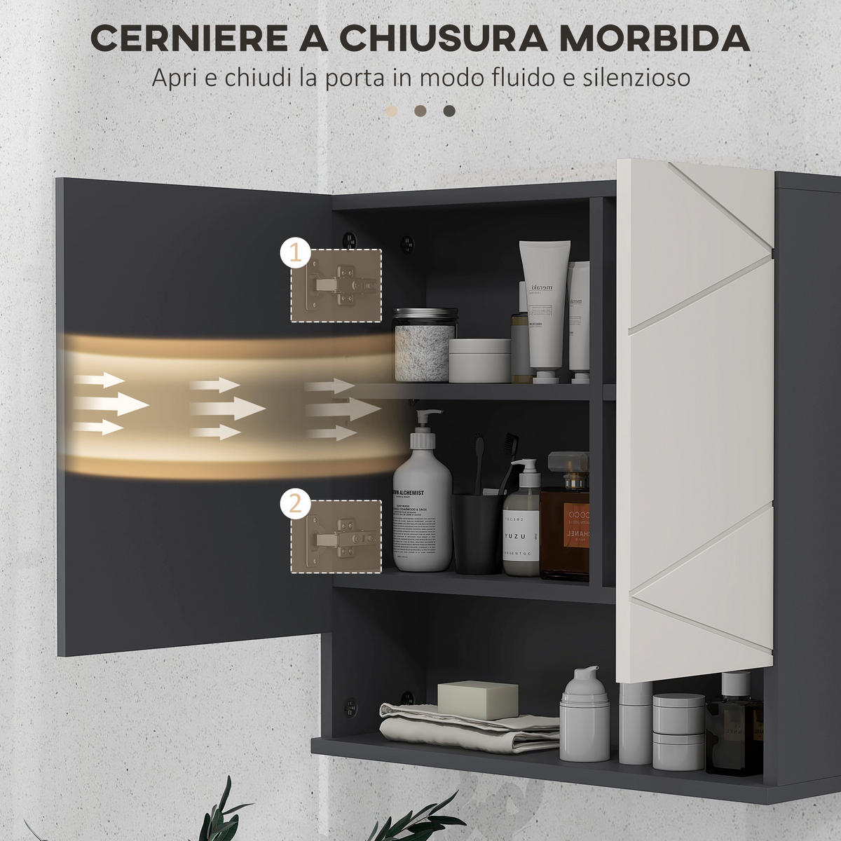 BADEZIMMER-SPIEGELSCHRANK mit 2 Türen und verstellbaren Holzregalen, 55 x 17 x 55 cm ,Grau - Hellgrau, Glas (55/55/17cm) - Vallsero