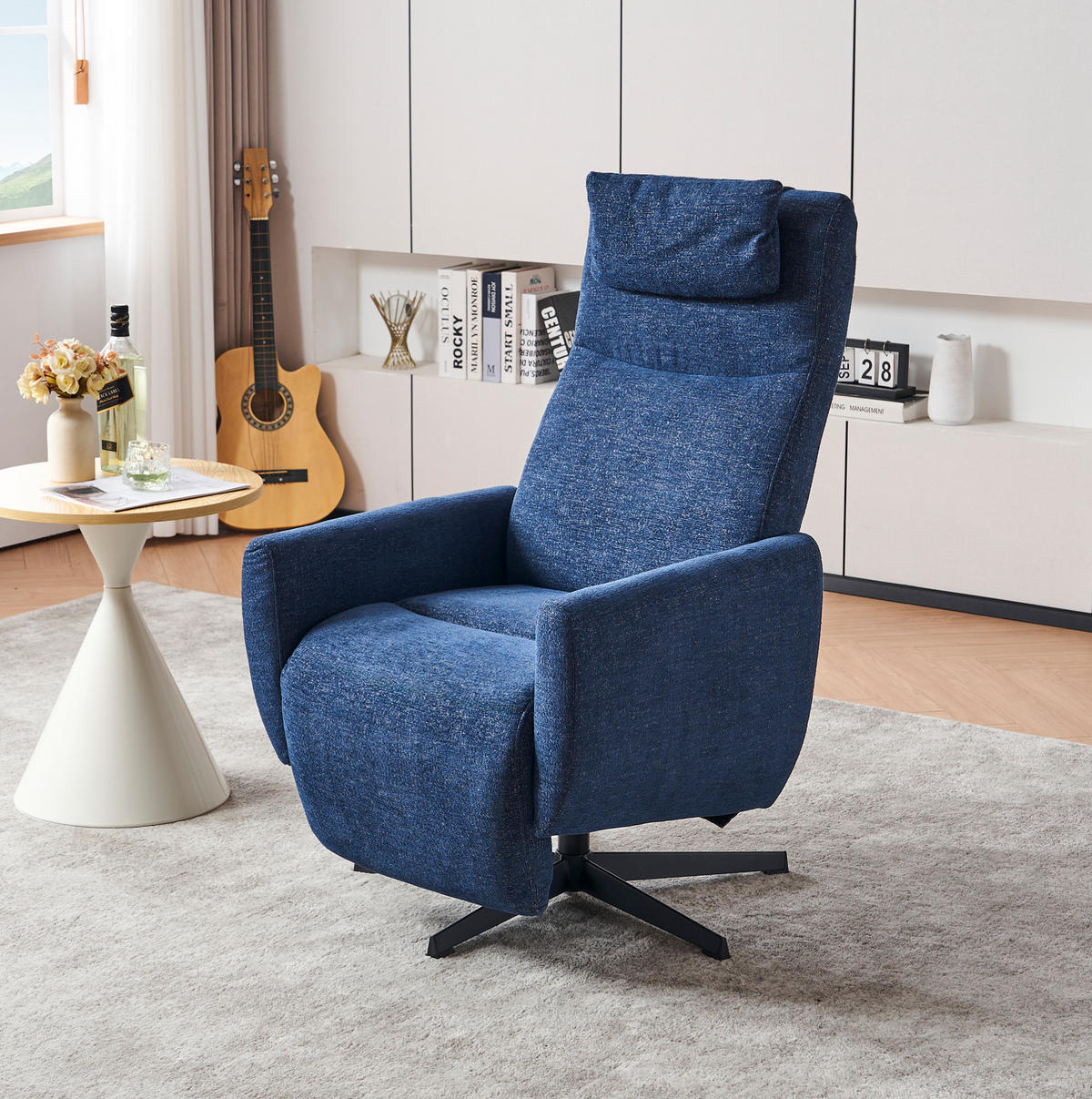 RELAXSESSEL Chenille mit Liegefunktion und 360° Drehfunktion 67/80.5/110 cm Blau - Blau, Textil (80.5/110/67cm) - Redom