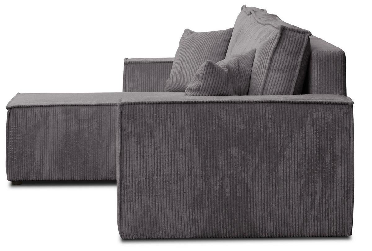 ECKSOFA Hugo L in L-Form mit Schlaffunktion und Bettkasten, Farbe: Dunkelgrau, Cordstoff, Ottomane Unsiversal - Dunkelgrau, Textil (244/145cm) - VENASI MÖBEL