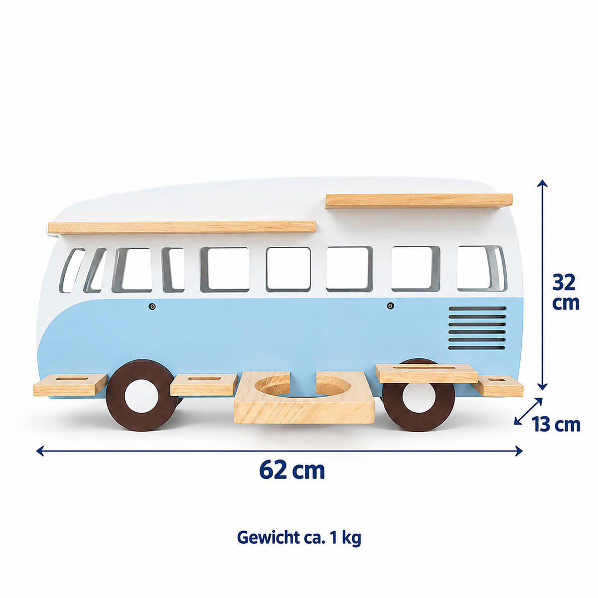 WANDREGAL Blau Busform für 25 Hörfiguren - Blau, Holz (62/32/13cm) - Relaxdays