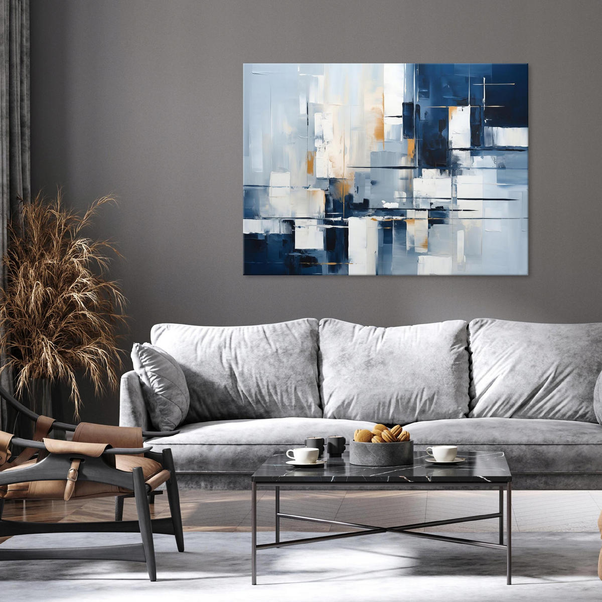 LEINWANDBILD Abstrakt Blau 120x80 - Multicolor, Holzwerkstoff (120/80cm) - Wallarena