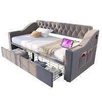 POLSTERBETT 90/190 cm aus Samt mit Stauraum und USB- und Type-C-Anschlüssen - Hellgrau, Textil (90/190cm) - Flora Grace