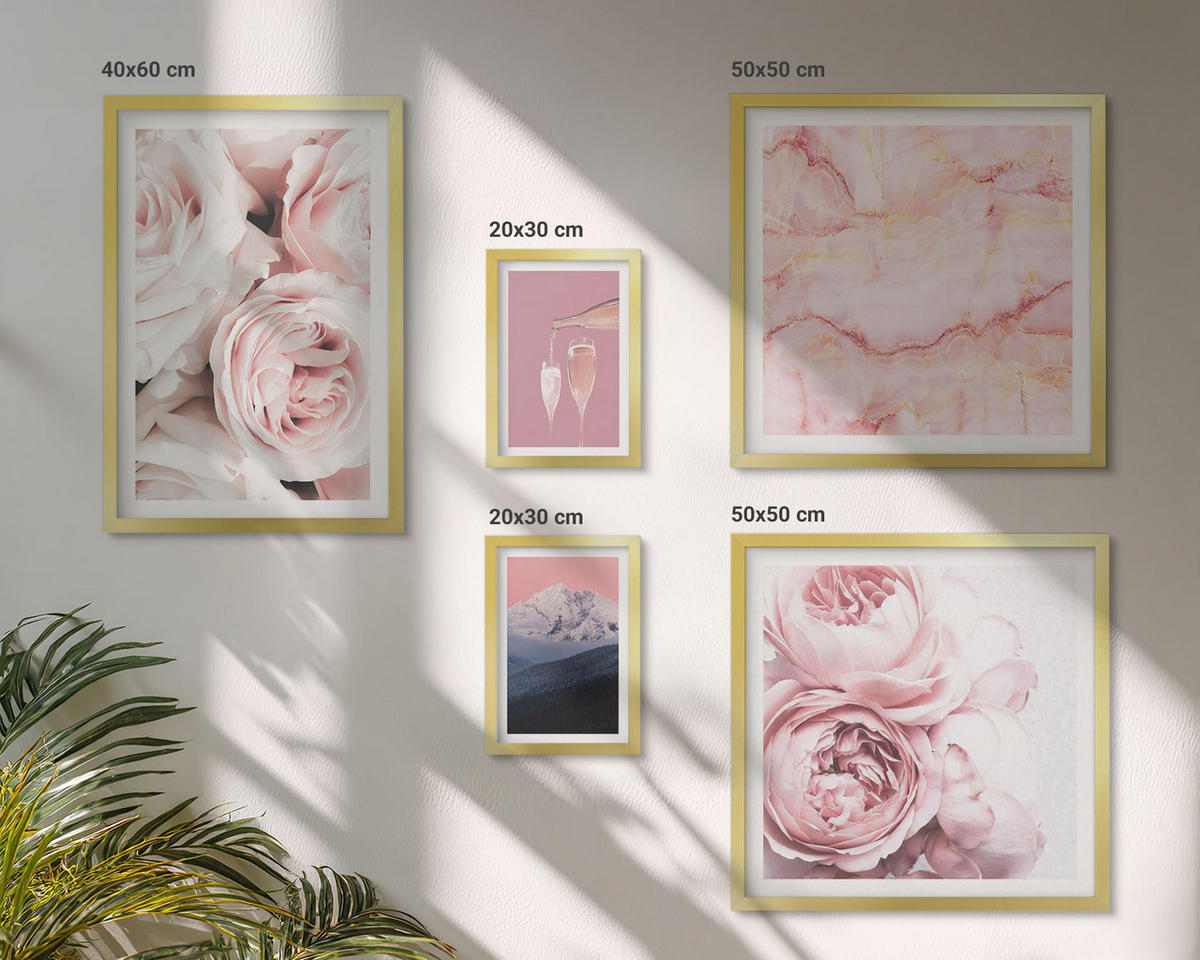 WANDBILDER 5er Set - 50x50 cm & 20x30 cm & 40x60 cm Goldrahmen - Eiffels Porträt einer Frau mit Rosen - Goldfarben, Kunststoff (40/60cm) - ArtPrintCave