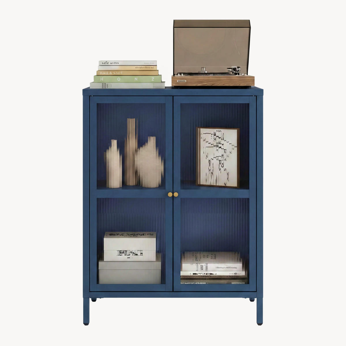 VITRÍNA Säkylä - modrá/průhledná, kov/sklo (64/84/35cm) - [en.casa]