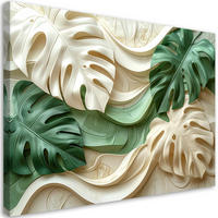 LEINWANDBILD, Grüne Monstera-Blätter im Relief - Grün, Textil (30/20cm) - Feeby
