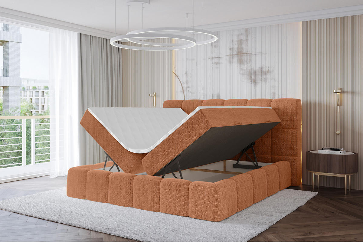 BOXBETT - AURI-H3 - 200x200 Apricot Aragon - Orange, Holzwerkstoff (200/200cm) - ALTDECOR