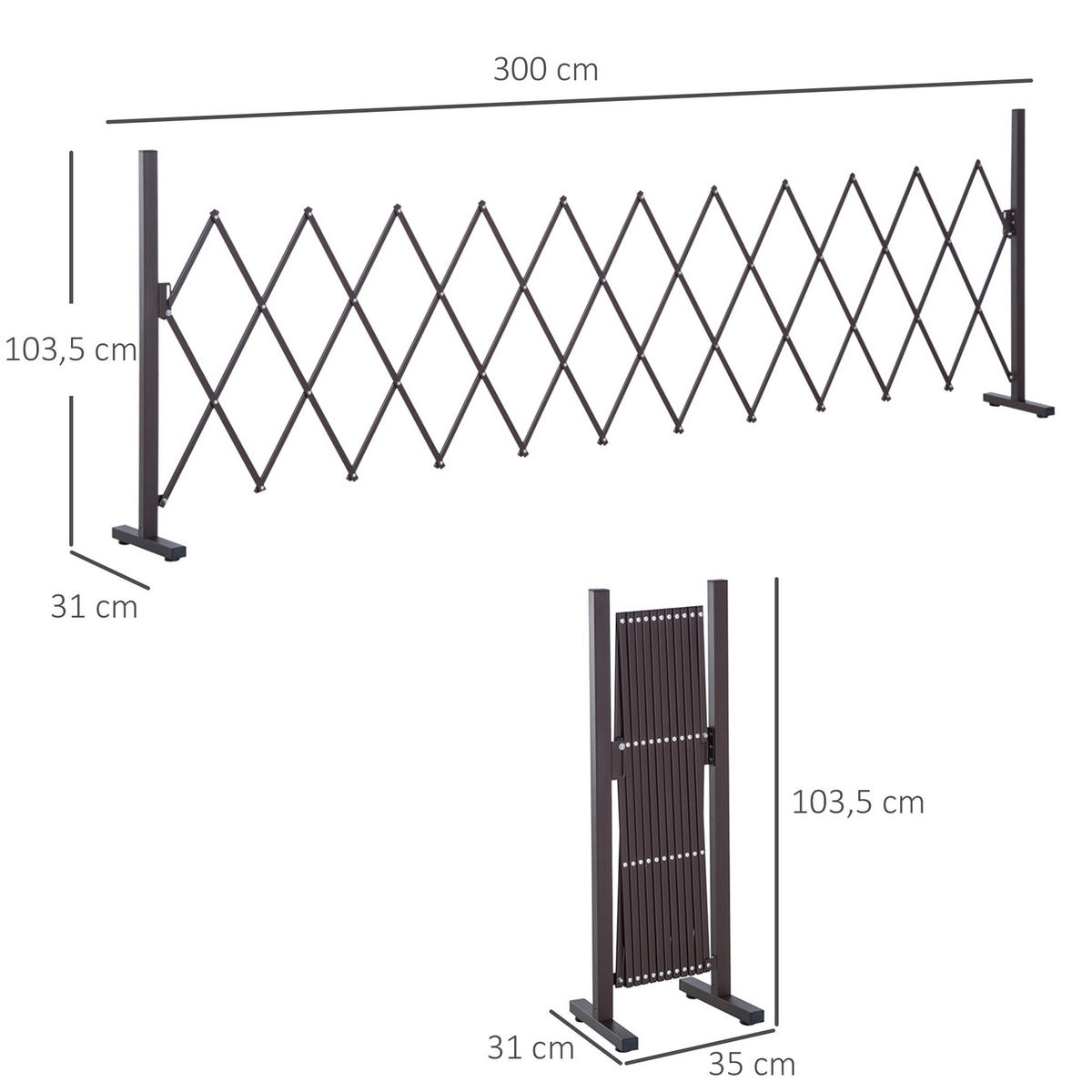 GARTENZAUN Dunkelbraun 300.0/31.0/103.0 cm - Dunkelbraun, Metall (31/103cm)