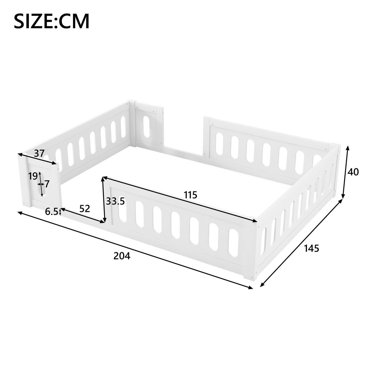 KINDERBETT 140/200 cm weiß aus Kiefernholz und MDF mit Geländer - Weiß, Holzwerkstoff (140/200cm) - OKWISH
