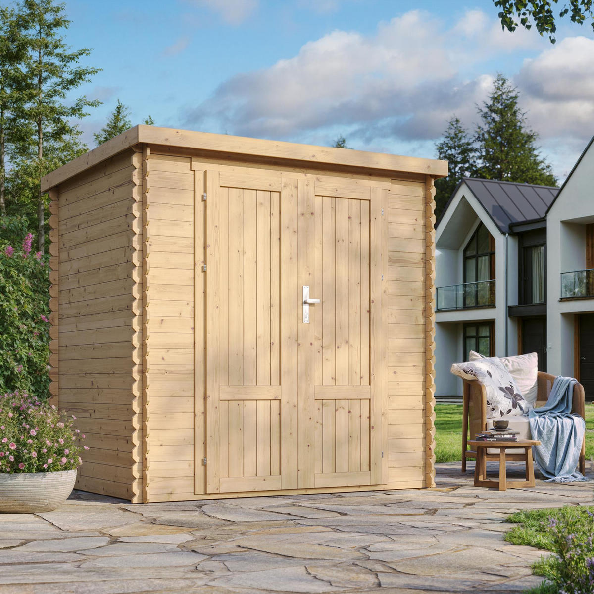 HOLZ-GARTENHAUS 2.22 m² TIMBELA M311F1+M311G - Naturfarben, Holz (204/206/142cm) - Timbela