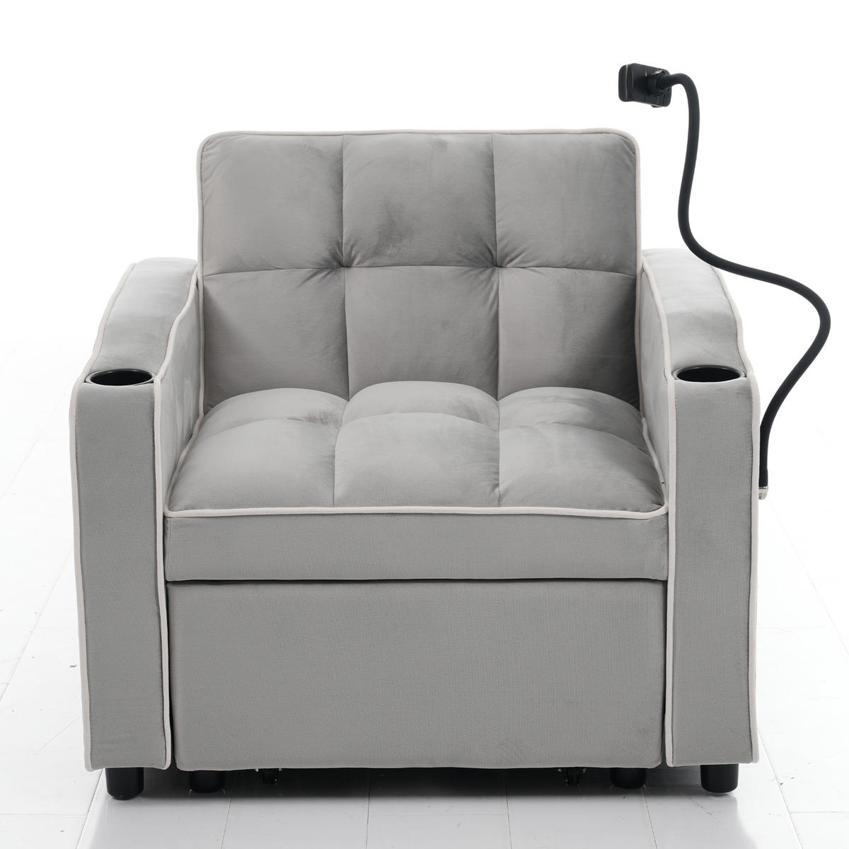 SCHLAFSESSEL Schlafsofa 3-in-1 Ausziehbares Einzel 83/167/76 cm Grau mit Getränkehaltern und Handyhalter - Weiß, Kunststoff (83/76/167cm) - OKWISH