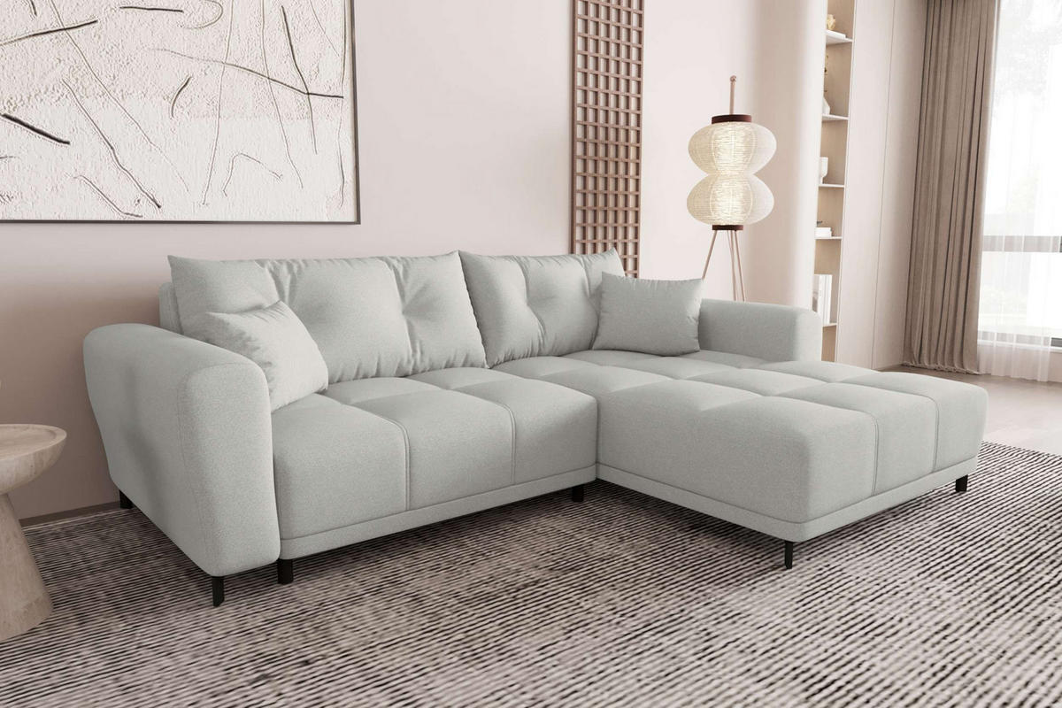 ECKSOFA Massimo Strukturstoff Hellgrau inkl. Schlaffunktion Rechts - Hellgrau/Schwarz, Textil/Metall (246/177cm) - 99rooms