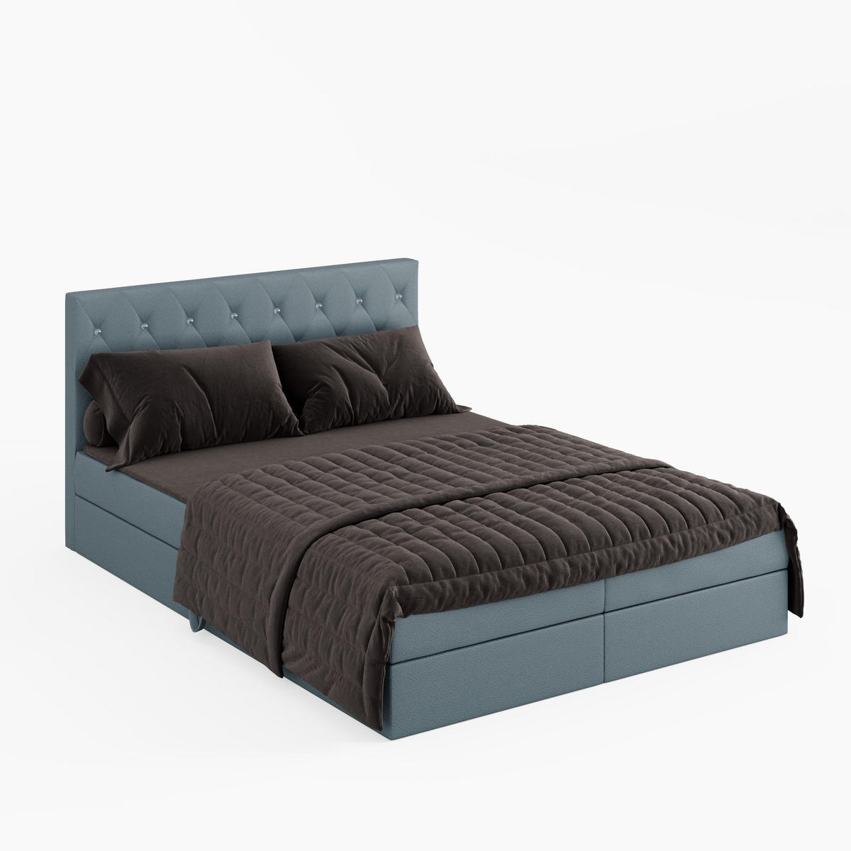 BOXBETT CRYSTAL 160/200 cm, in Hellblau, Velours-Stoff, Bettkasten, Matratze, Topper - Hellblau, Textil (160/20cm) - Barchello
