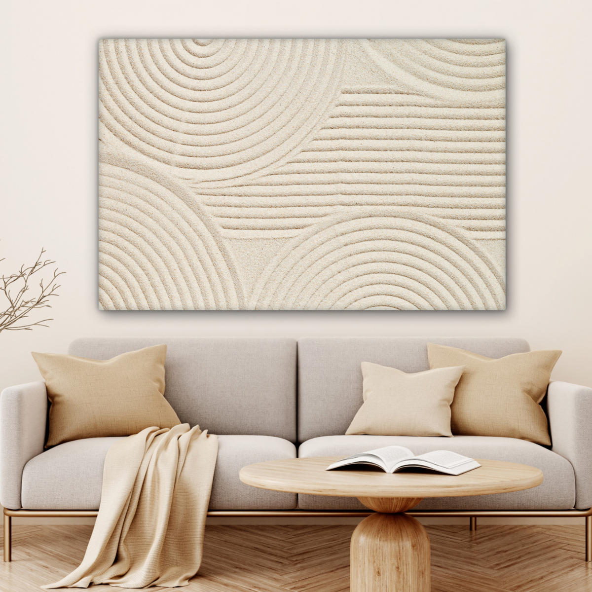 LEINWANDBILD Muster - Abstrakt - Weiß Groß 140x90 cm - Beige, Textil (140/90cm) - MuchoWow
