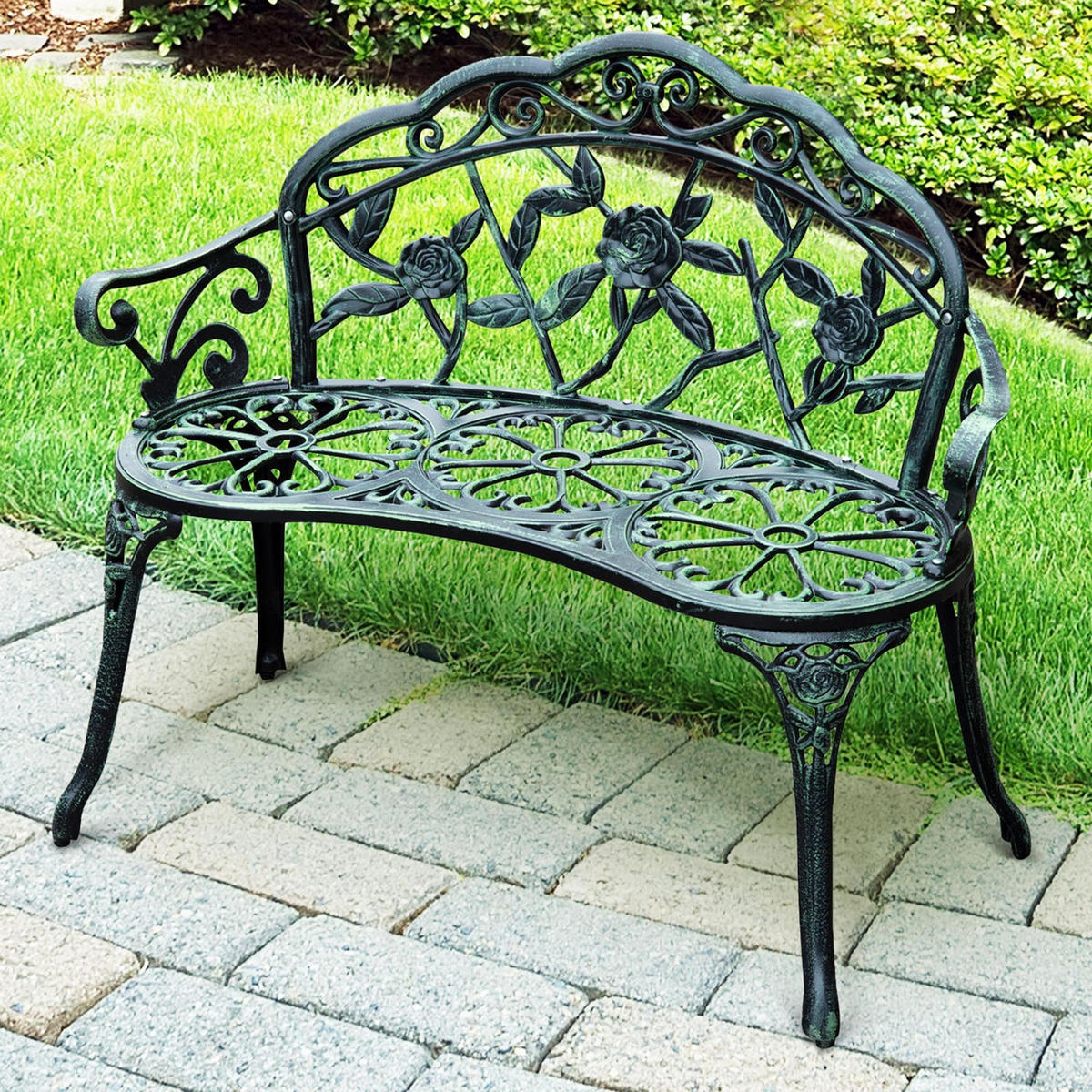 GARTENBANK, Parkbank, 100 x 54 x 78 cm, Metall, Antik Grün - Grün, Metall (54/78/100cm) - Outsunny