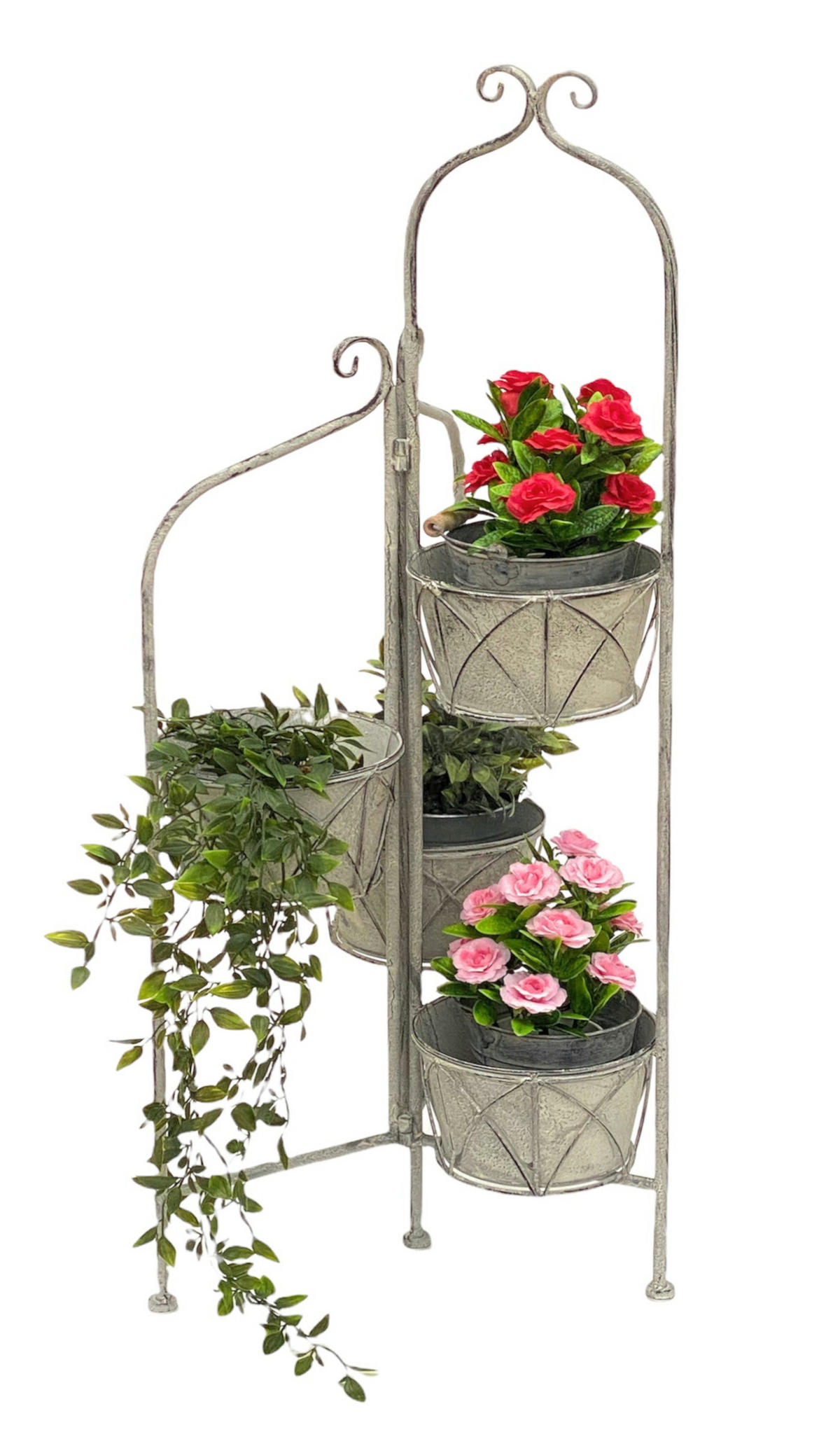 BLUMENTREPPE mit 4 Töpfen Metall Weiß Grau 100 cm 96128 - Grau, Metall (42/100/35cm) - DanDiBo